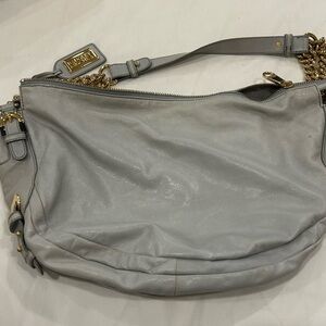 Badgley Mischka Gray Shoulder Bag with Gold Chain